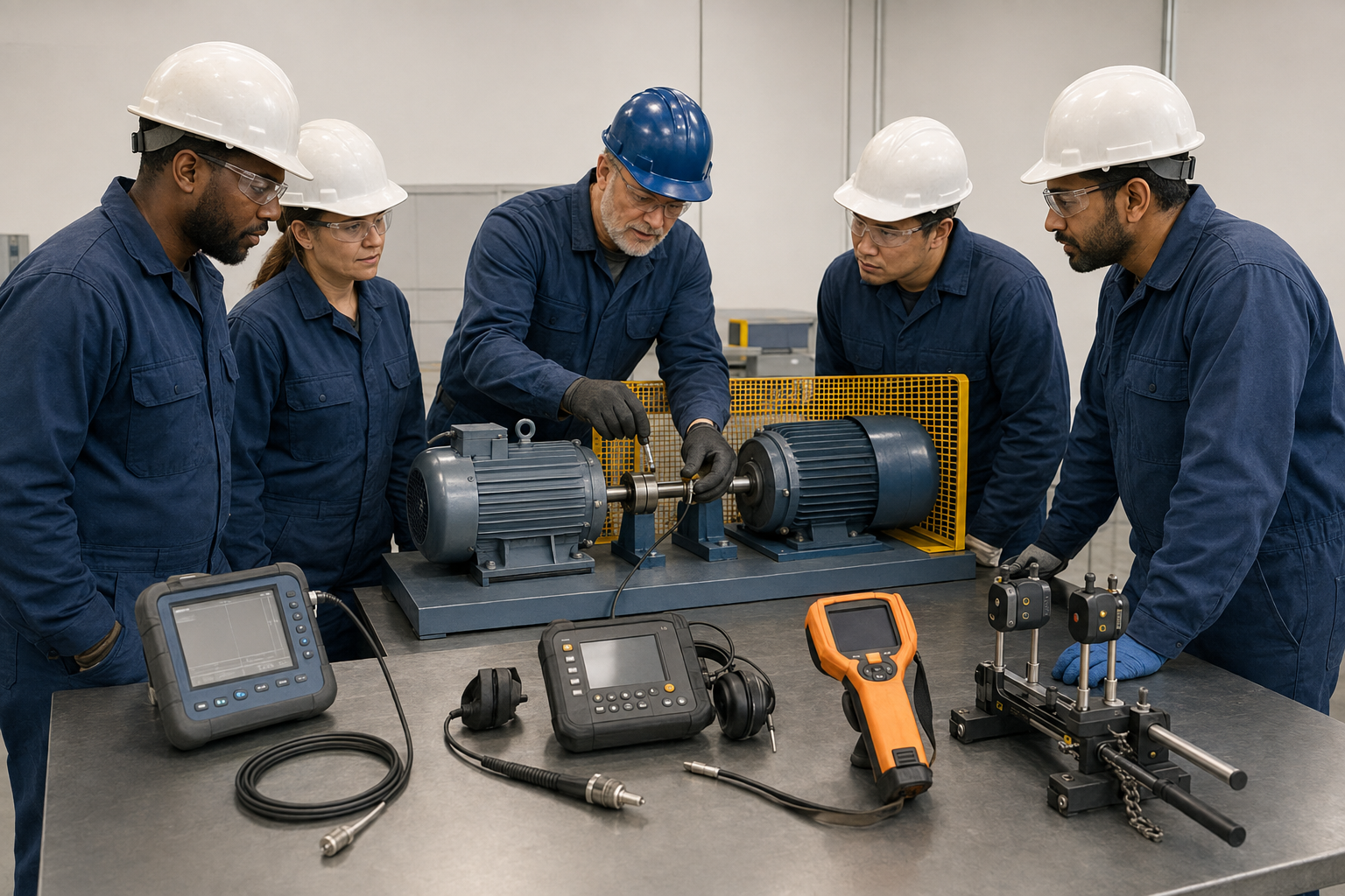 Maintenance engineers learning to use condition-monitoring instruments